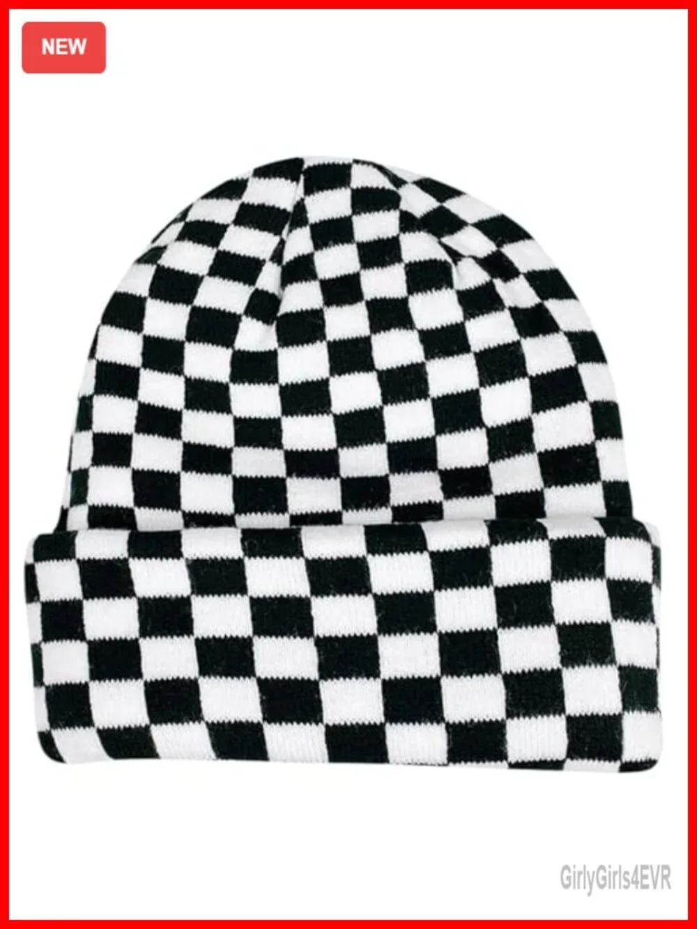 Checkered Print Slouchy Beanie - Soft Knit Skull Cap